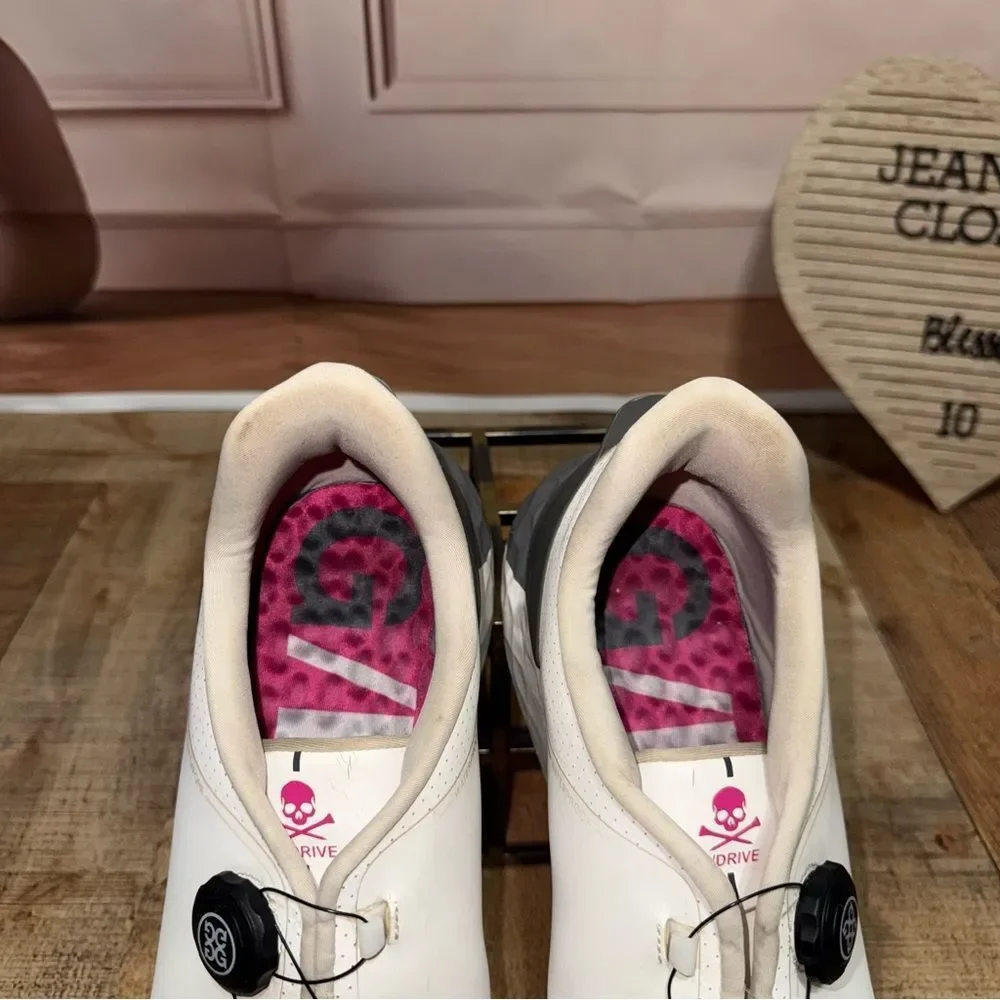 G/Fore G/Drive Golf Shoes Snow White Pink Men's Size 14 PRAY FOR BIRDIES